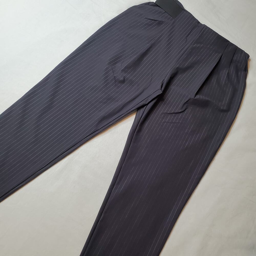 Aday Womens Size L Turn It Up Pants Pull On Stretch Tapered Leg Striped Blue